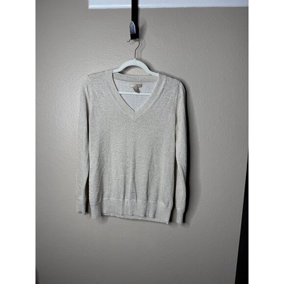 Banana Republic Women's Tan Sweater Size M long sleeve v-neck Pullover polyester - Picture 1 of 6